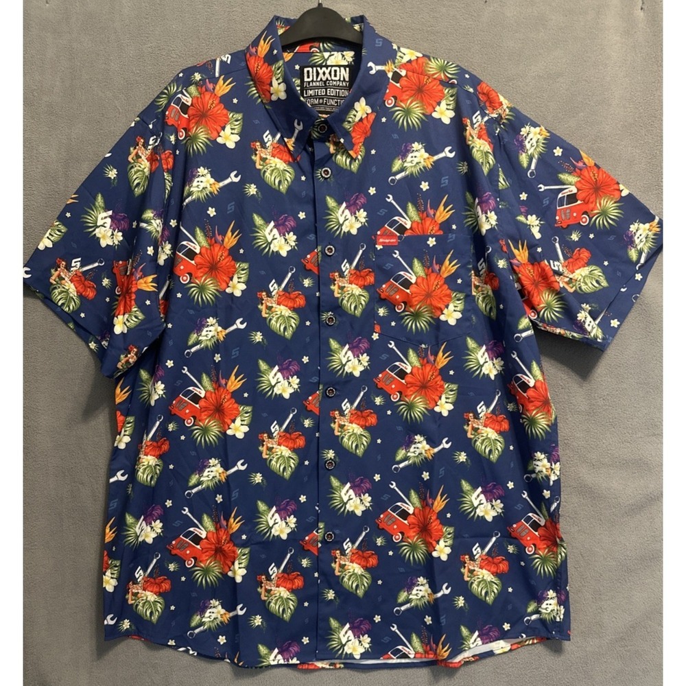 Dixxon Flannel Company Snap On Party Shirt Hawaiian Mens 2X Blue Floral Limited‎